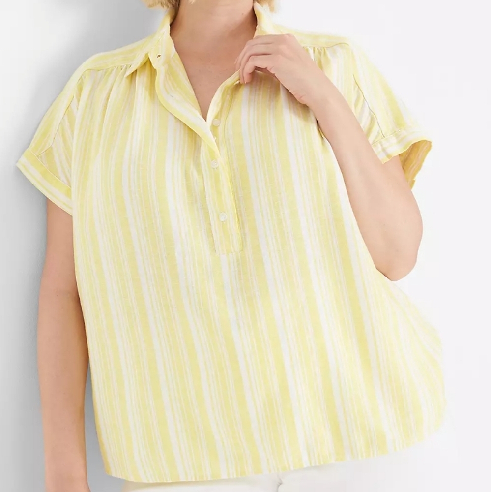 Lane Bryant NWT Spring Summer Yellow White Striped Button Down Shirt Size 18